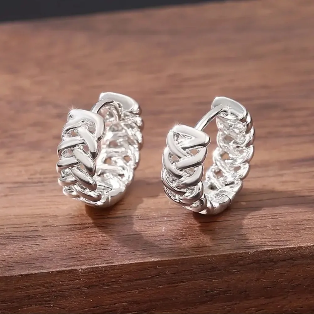 ✨Zara Adeline Braided Silver Huggie Earrings